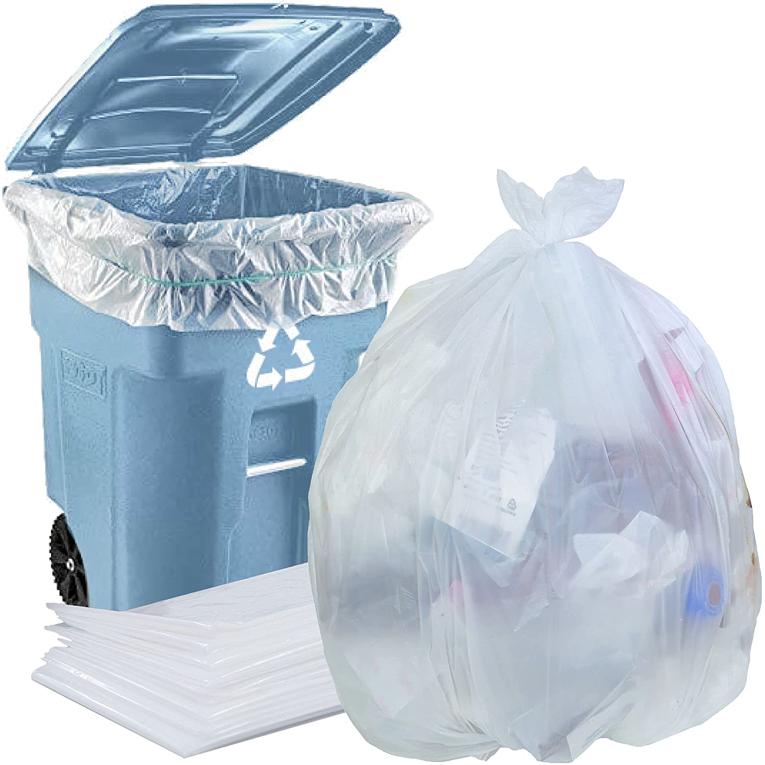 Plasticplace 65 gallon Trash Bags │ 1.5 Mil │ Clear Heavy Duty