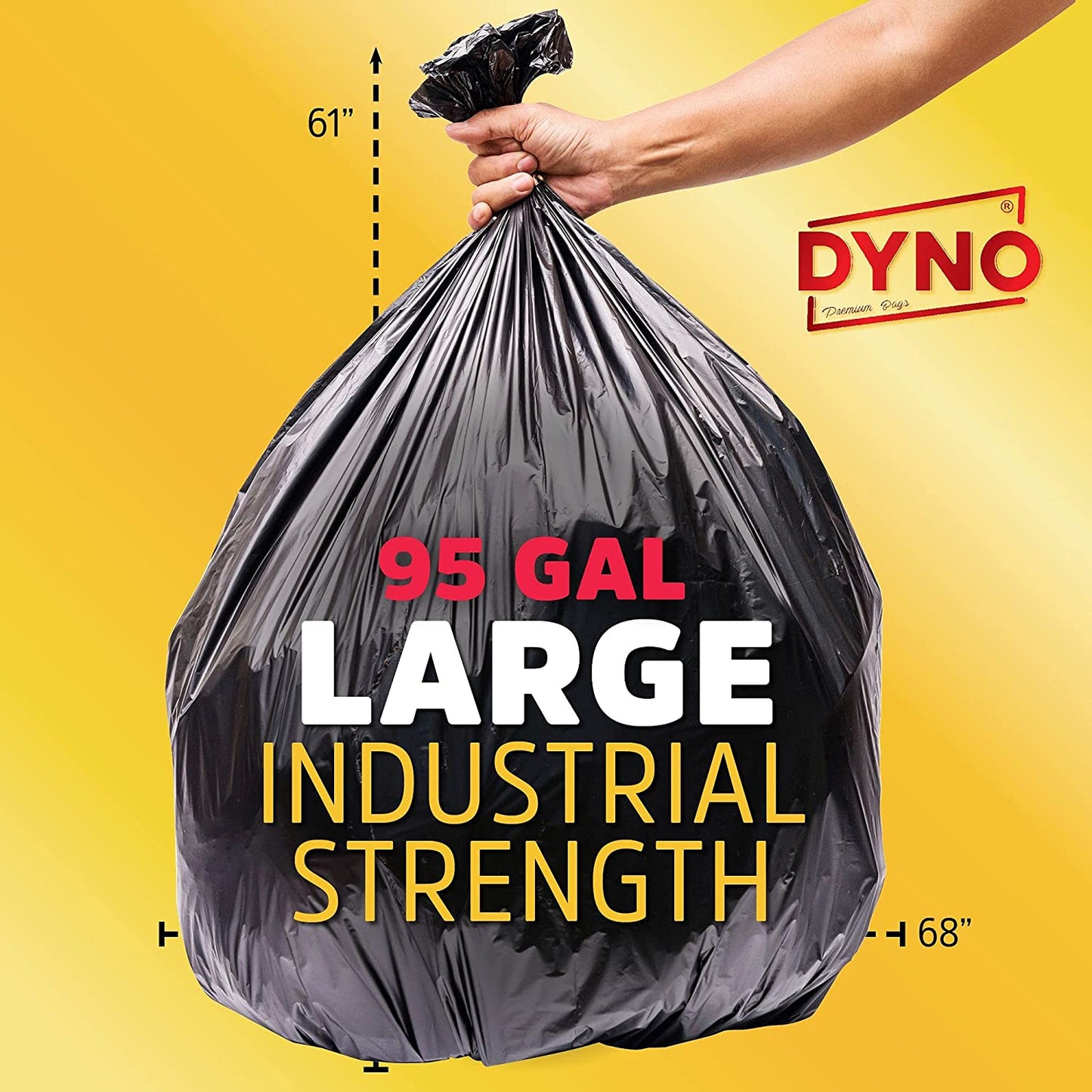 Dyno Products Online 95-Gallon, 2 Mil Thick Heavy-Duty Black Trash Bags - 25 Count Extra Large Plastic Garbage Liners Fit Huge Cans for Home Garden Lawn Yard Recycling Construction & Commercial Use