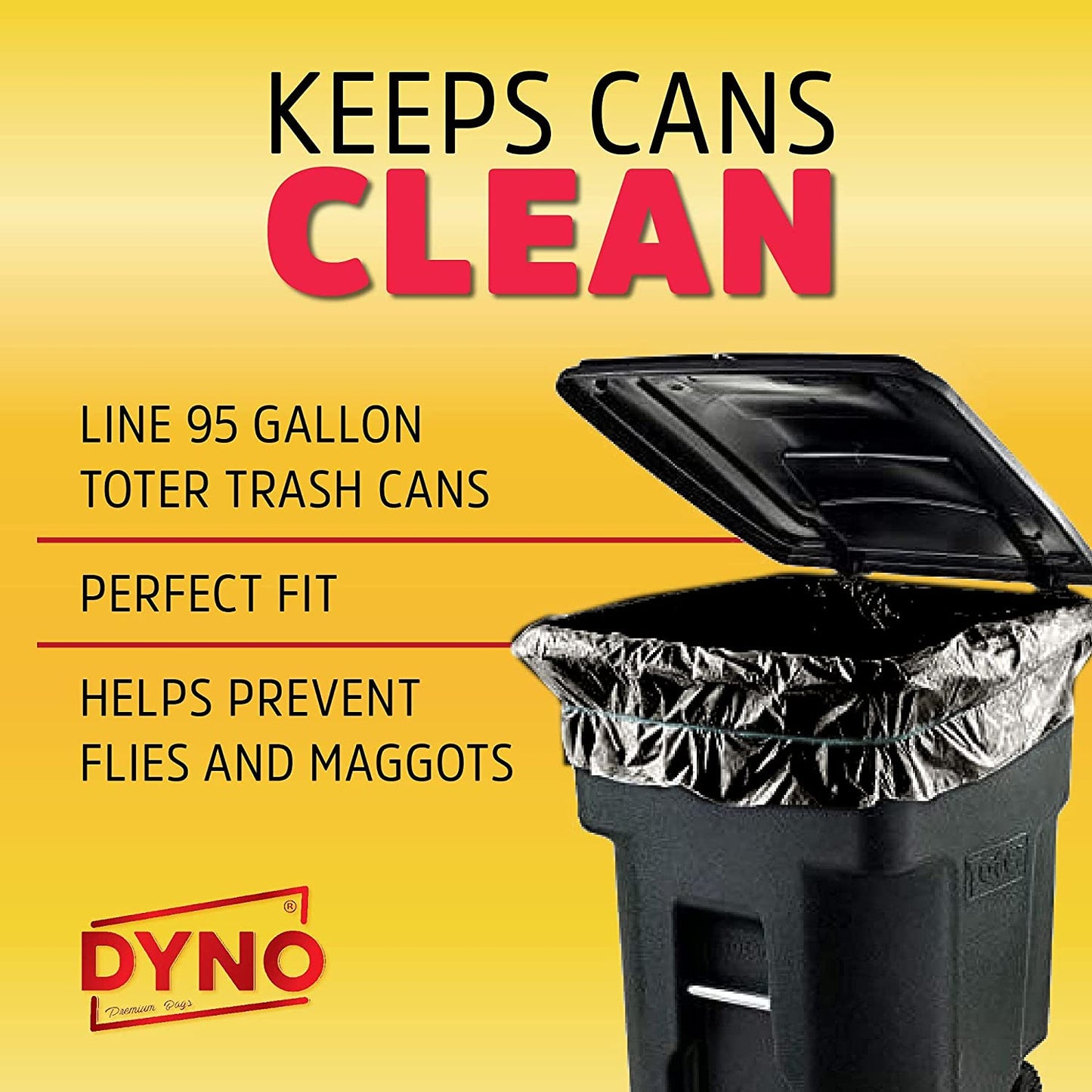 Dyno Products Online 95-Gallon, 2 Mil Thick Heavy-Duty Black Trash Bags - 25 Count Extra Large Plastic Garbage Liners Fit Huge Cans for Home Garden Lawn Yard Recycling Construction & Commercial Use