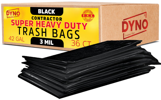 Dyno Products Online 42-Gallon, 3 Mil Thick Heavy-Duty Black Trash Bags - 36 Count Extra Large Plastic Garbage Liners Fit Huge Cans for Home Garden Lawn Yard Recycling Construction & Commercial Use