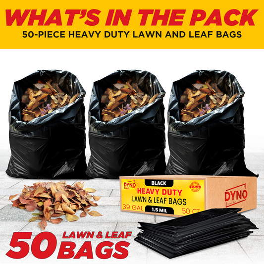 Dyno Products Online 39-Gallon, 1.5 Mil Thick Heavy-Duty Black Trash Bags - 50 Count Extra Large Plastic Garbage Liners Fit Huge Cans for Home Garden Lawn Yard Recycling Construction & Commercial Use