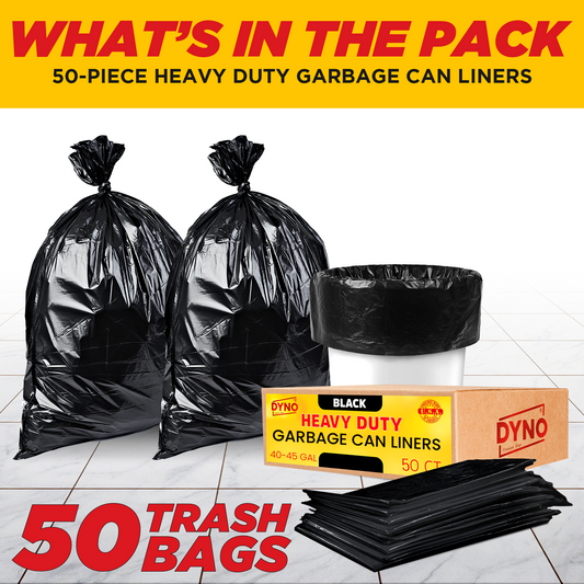 Dyno Products Online 40-45-Gallon, 1.5 Mil Thick Heavy-Duty Black Trash Bags - 50 Count Extra Large Plastic Garbage Liners Fit Huge Cans for Home Garden Lawn Yard Recycling Construction & Commercial Use