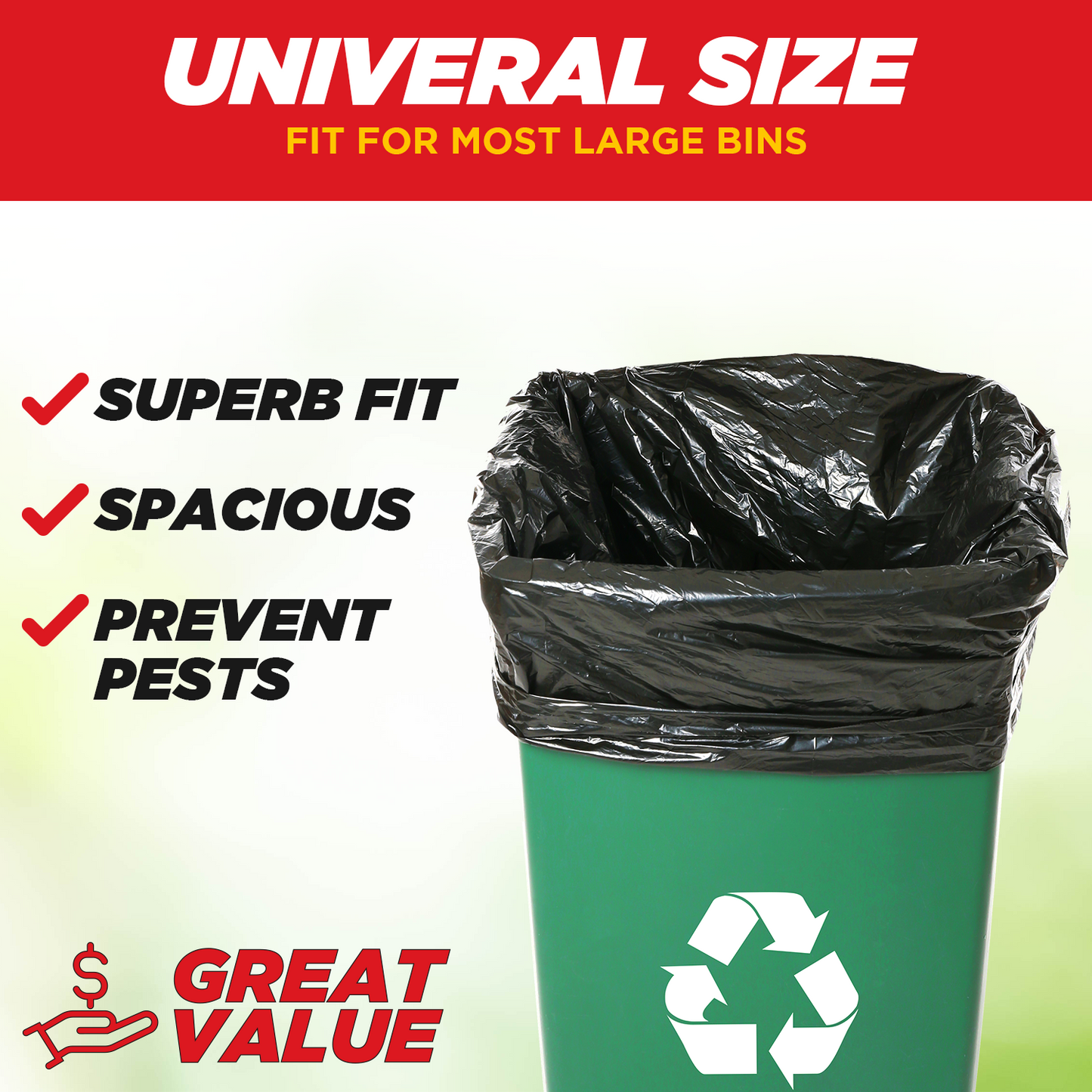 Dyno Products Online 60-Gallon, 1.2 Mil Thick Heavy-Duty Black Trash Bags - 50 Count Extra Large Plastic Garbage Liners Fit Huge Cans for Home Garden Lawn Yard Recycling Construction & Commercial Use