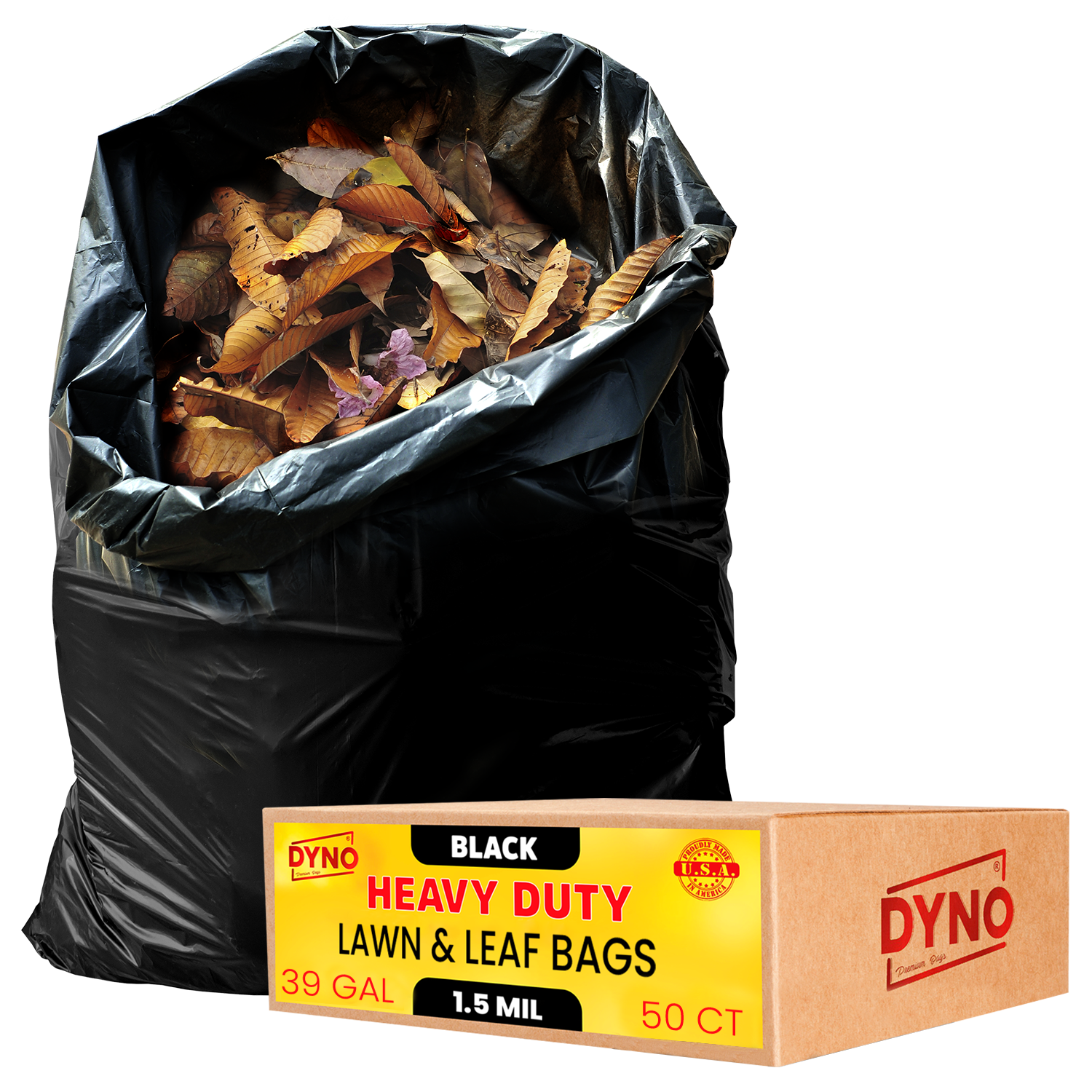 Dyno Products Online 39-Gallon, 1.5 Mil Thick Heavy-Duty Black Trash Bags -  50 Count Extra Large Plastic Garbage Liners Fit Huge Cans for Home Garden