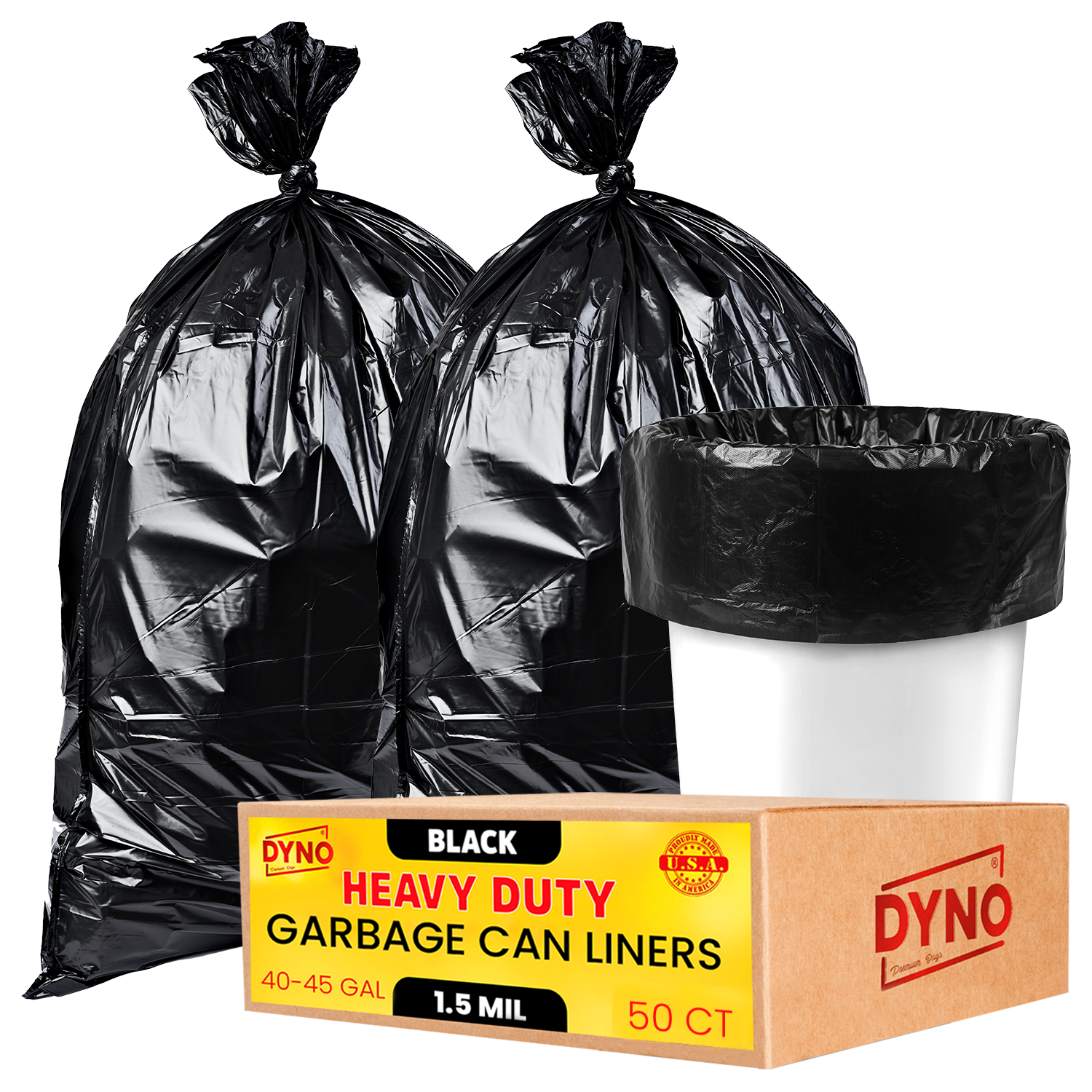 Dyno Products Online 64 Gallon Trash Bags Heavy Duty 1.5 Mil Black - 50 Count Large Trash Bags - Individually Folded - Industrial Trash Bags 64 Gallon