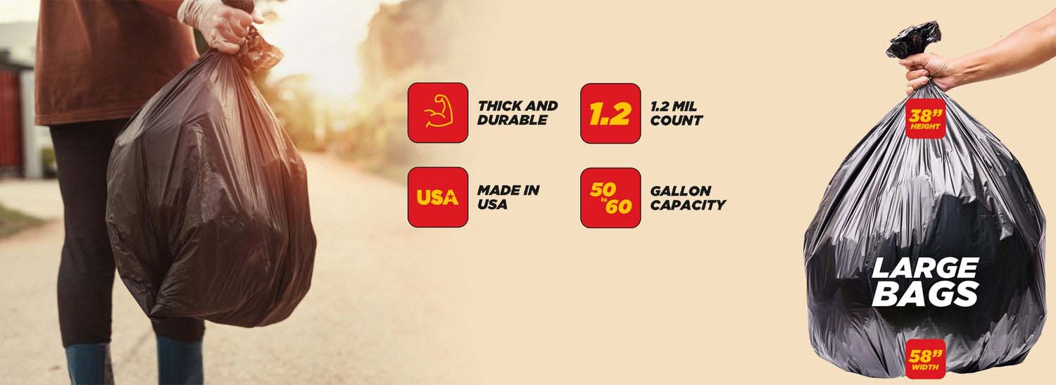 Dyno Products Online 65-Gallon, 1.5 Mil Thick Heavy-Duty Clear Trash B –  DynoProd
