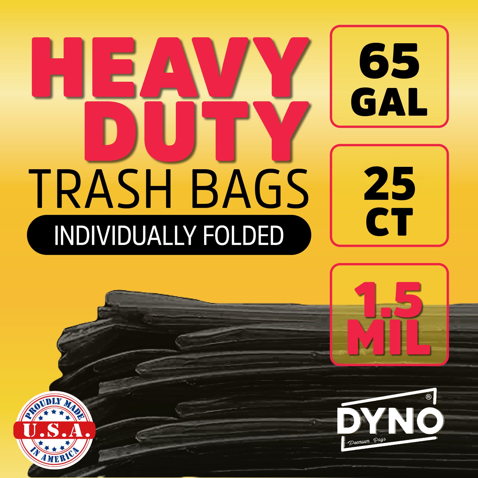 65 Gallon Rollout Trash Bags - Black, 50 Bags - 1.5 Mil