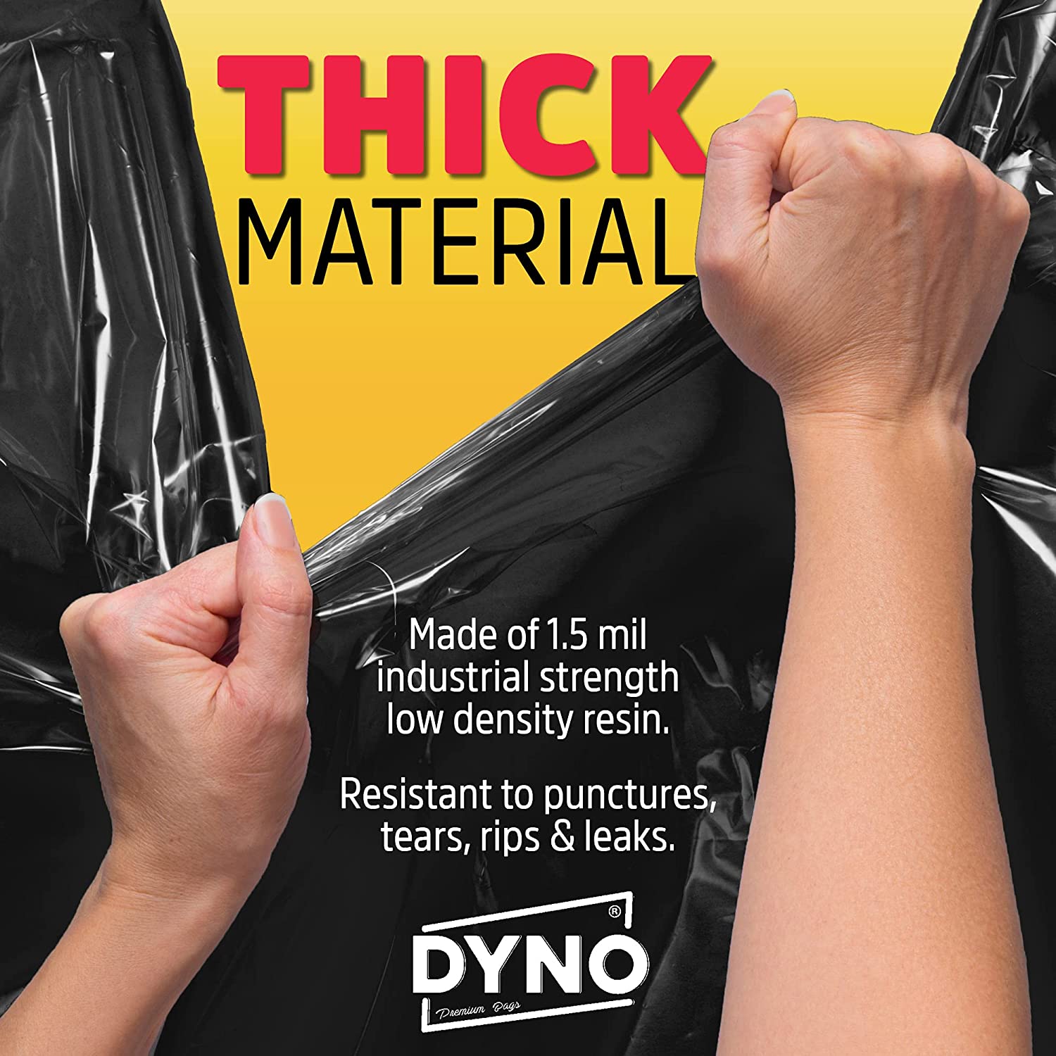 Dyno Products Online 64 Gallon Trash Bags Heavy Duty 1.5 Mil Black - 50  Count Large Trash Bags - Individually Folded - Industrial Trash Bags 64  Gallon – 50W x 60L 