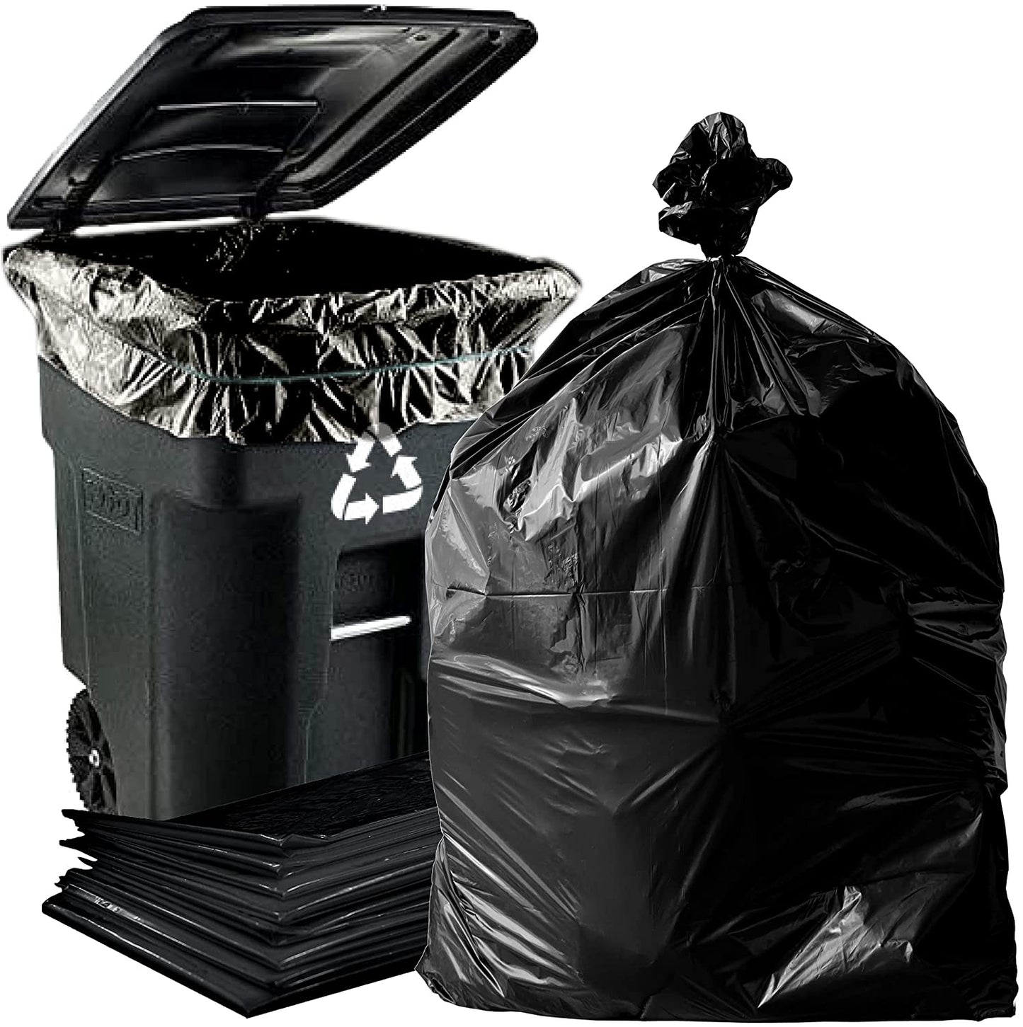 Dyno Products Online 65-Gallon, 1.5 Mil Thick Heavy-Duty Black Trash Bags - 50 Count Extra Large Plastic Garbage Liners Fit Huge Cans for Home Garden Lawn Yard Recycling Construction & Commercial Use