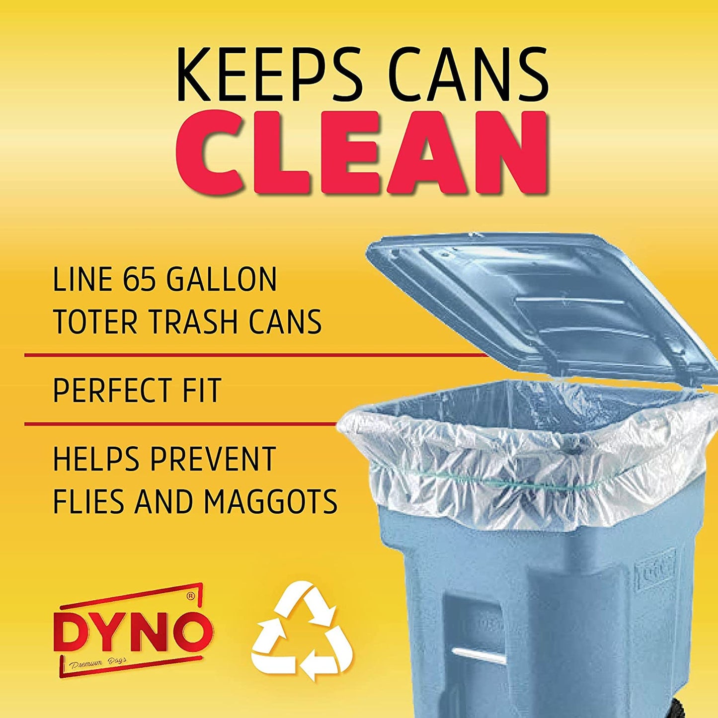 Dyno Products Online 65-Gallon, 1.5 Mil Thick Heavy-Duty Clear Trash Bags - 30 Count Extra Large Plastic Garbage Liners Fit Huge Cans for Home Garden Lawn Yard Recycling Construction & Commercial Use