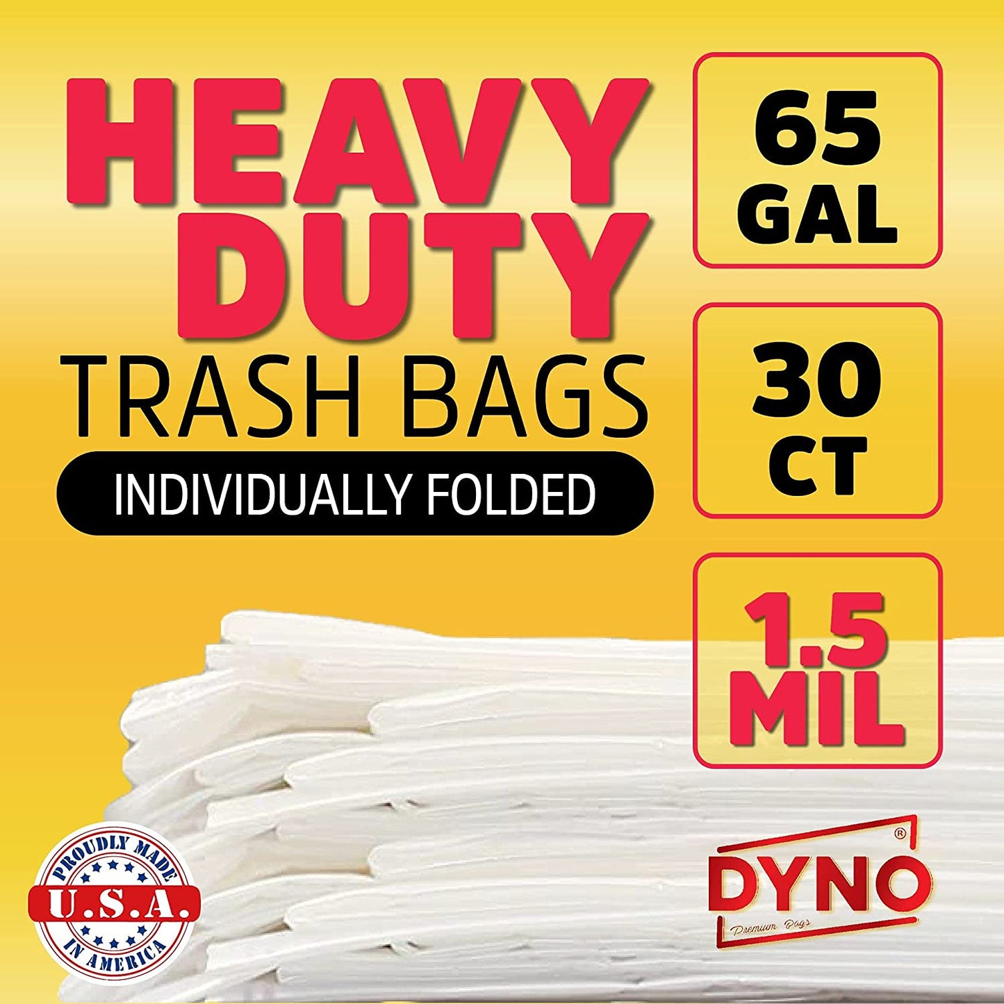 Dyno Products Online 65-Gallon, 1.5 Mil Thick Heavy-Duty Clear Trash Bags - 30 Count Extra Large Plastic Garbage Liners Fit Huge Cans for Home Garden Lawn Yard Recycling Construction & Commercial Use