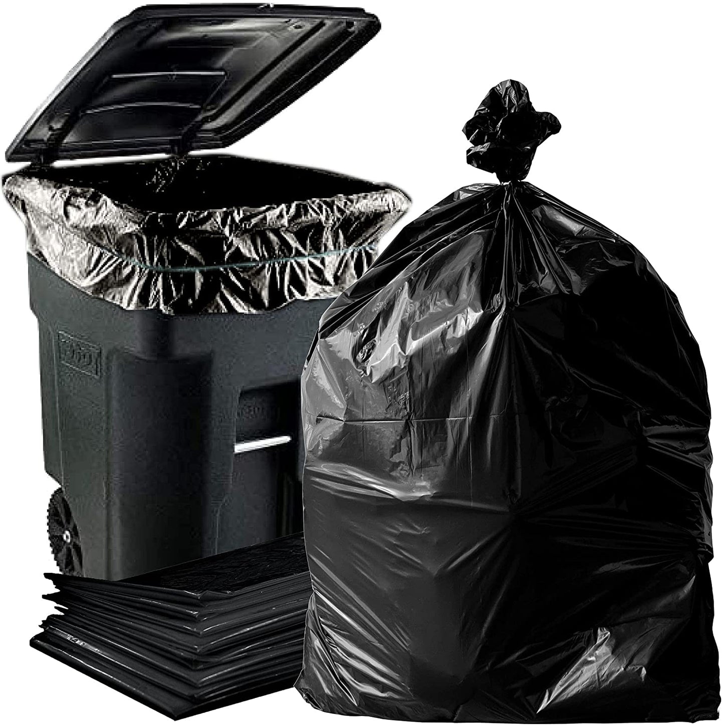 Dyno Products Online 95-Gallon, 2 Mil Thick Heavy-Duty Black Trash Bags -  25 Count Extra Large Plastic Garbage Liners Fit Huge Cans for Home Garden