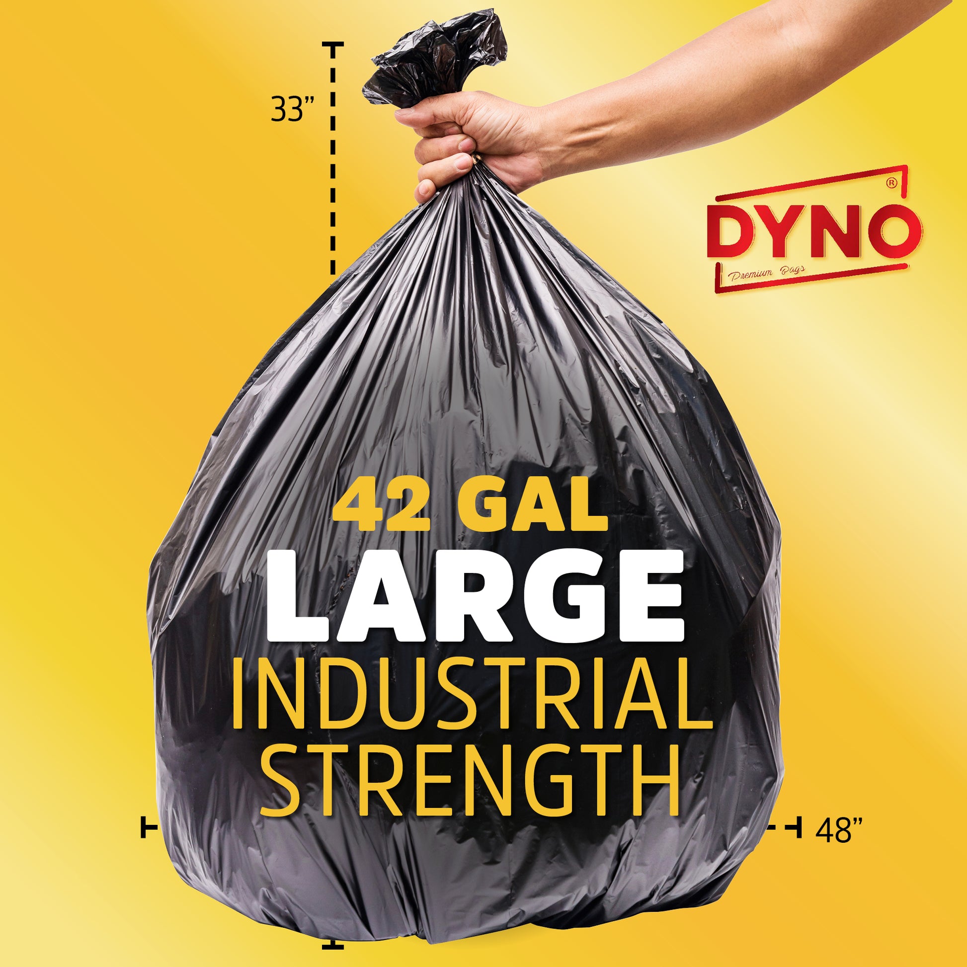 Dyno Products Online 42-Gallon, 3 Mil Thick Heavy-Duty Black Trash Bags -  36 Count Extra Large Plastic Garbage Liners Fit Huge Cans for Home Garden