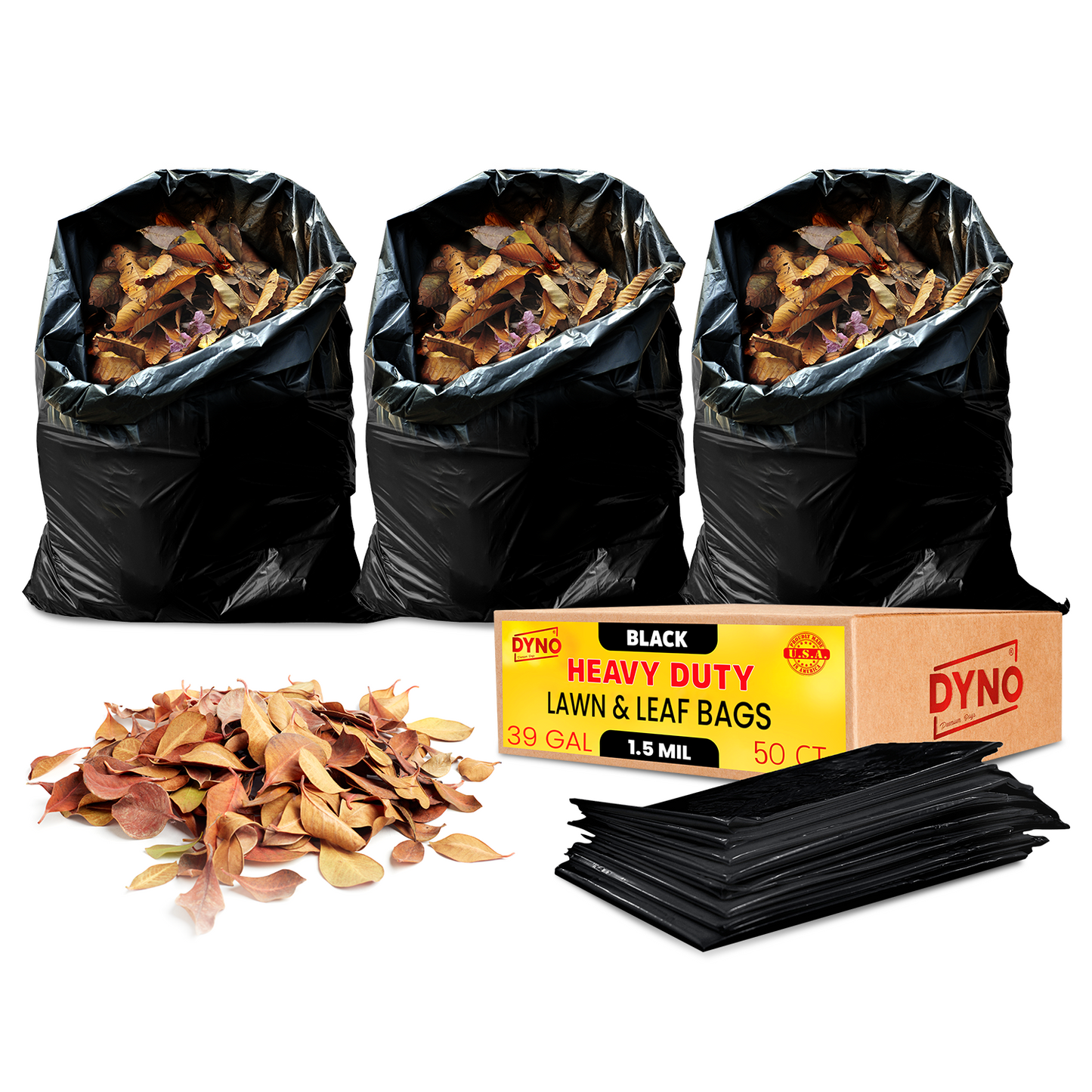 Dyno Products Online 39-Gallon, 1.5 Mil Thick Heavy-Duty Black Trash Bags - 50 Count Extra Large Plastic Garbage Liners Fit Huge Cans for Home Garden Lawn Yard Recycling Construction & Commercial Use
