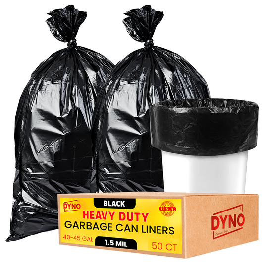 Dyno Products Online 40-45-Gallon, 1.5 Mil Thick Heavy-Duty Black Trash Bags - 50 Count Extra Large Plastic Garbage Liners Fit Huge Cans for Home Garden Lawn Yard Recycling Construction & Commercial Use